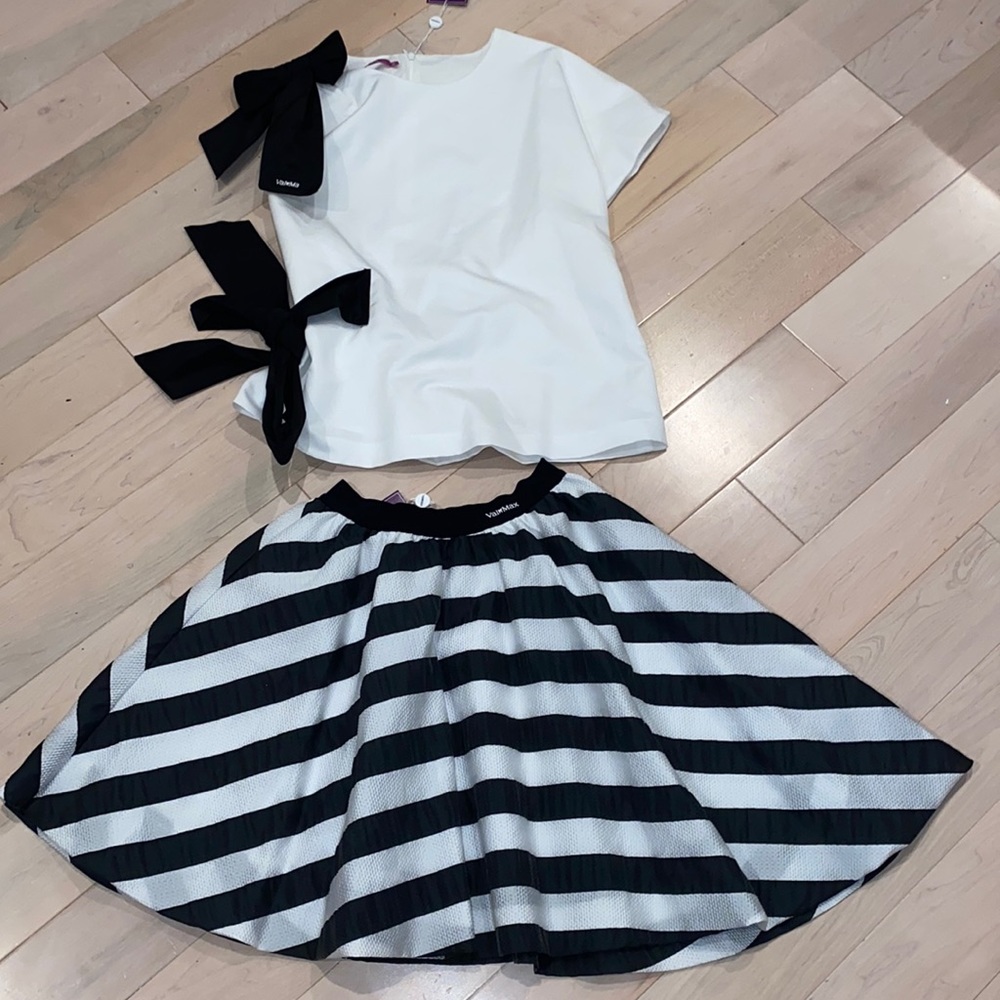 Val Max Italian girls elegant white black top skirt set